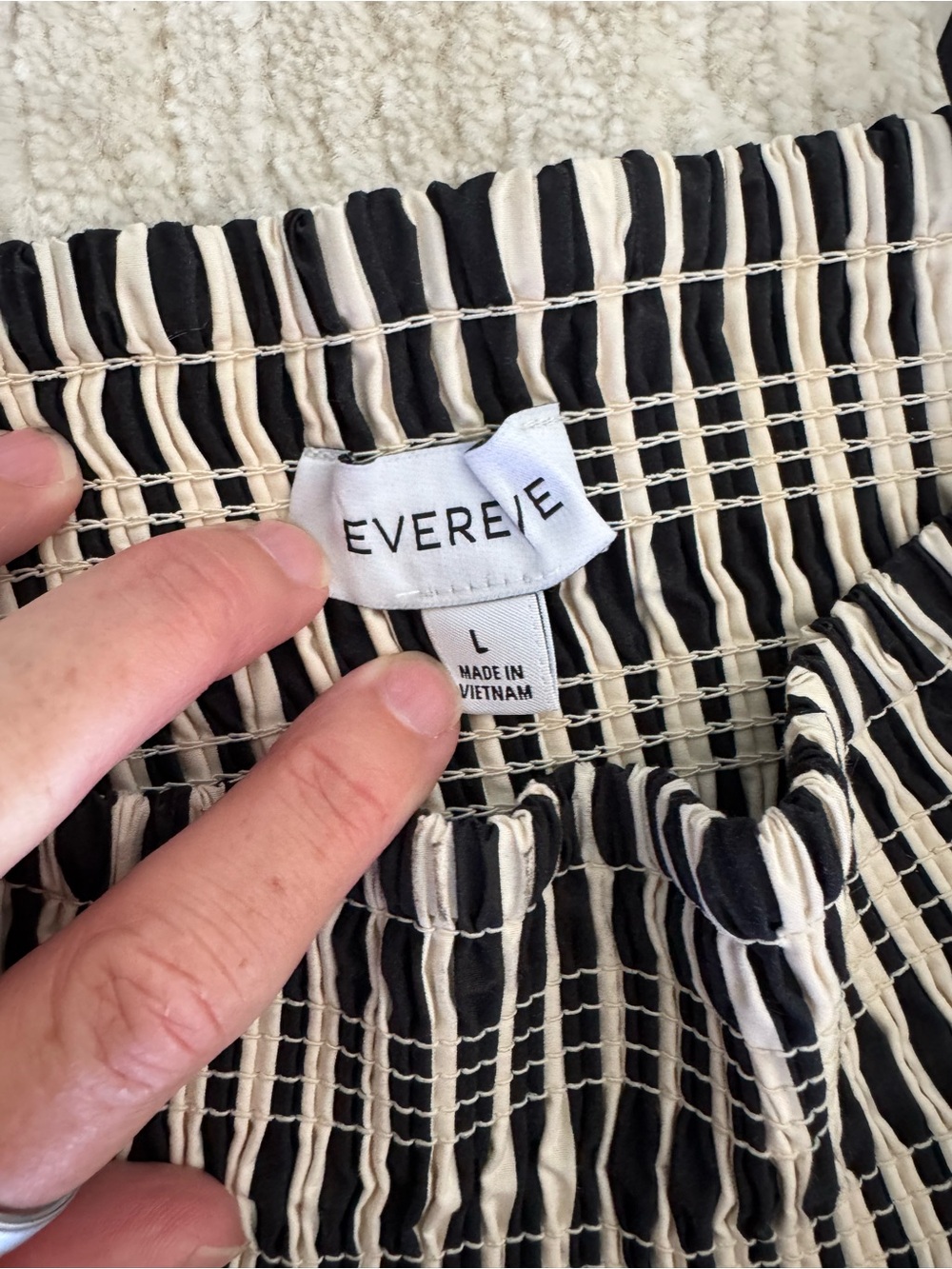 Evereve Striped Midi Dress Smocked Adjustable Straps Pockets Size Large - Picture 5 of 11